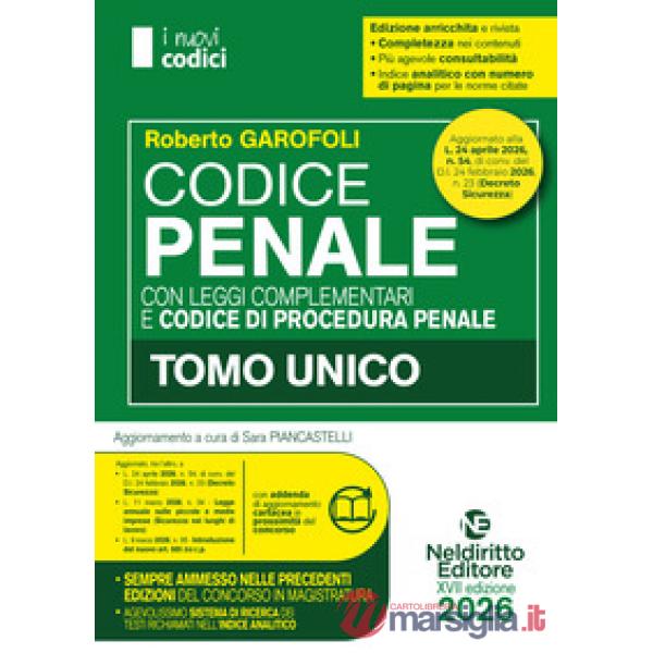 Codice penale e di procedura penale 2026 normativo per il concorso in magistratura aggiornato al D.L. Sicurezza